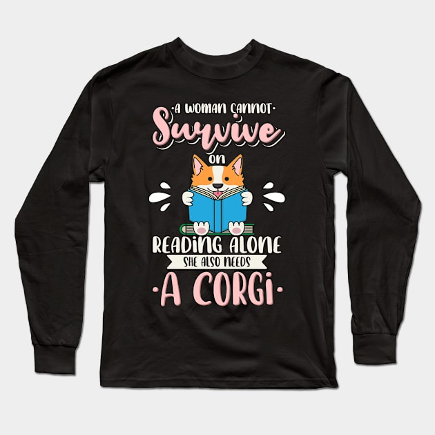 Reading Corgi Mom Long Sleeve T-Shirt by dilger